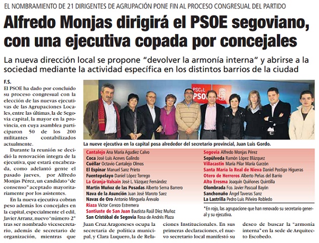 Alfredo Monjas dirigirá el PSOE segoviano, con una ejecutiva copada por concejales