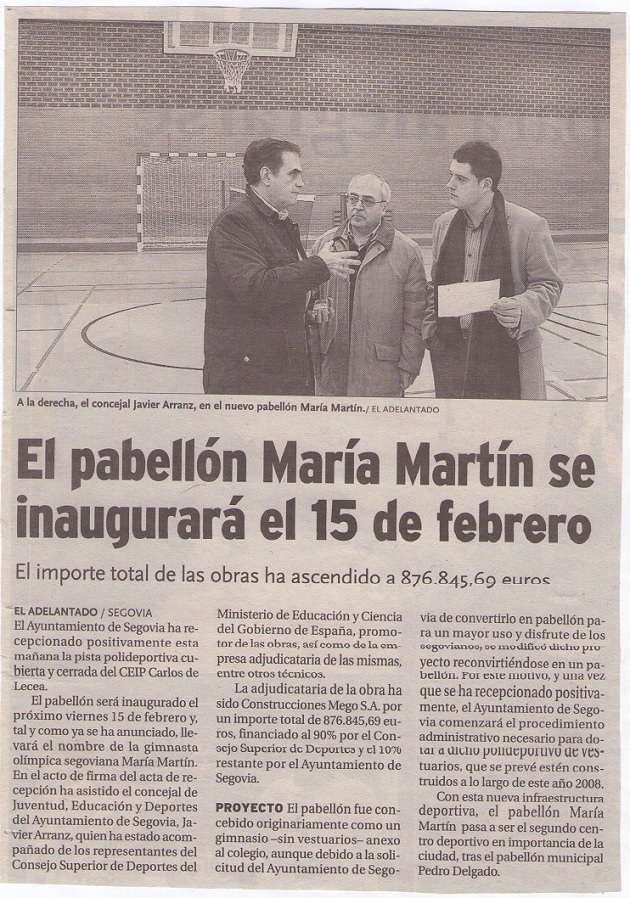 El pabellón María Martín se inaugurará el 15 de febrero