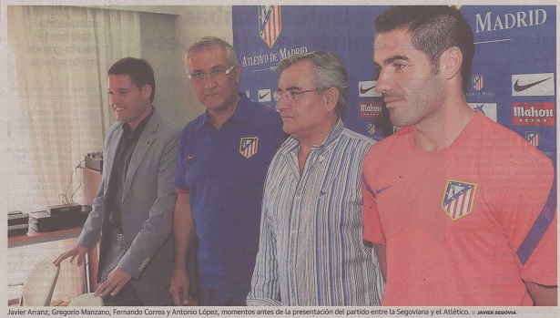Javier Arranz, Gregorio Manzano, Fernando Correa y Antonio López, momentos antes de la presentación del partido entre la Segoviana y el Atlético