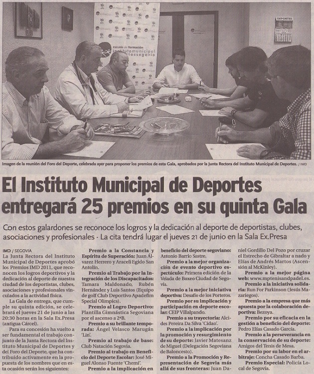 El Instituto Municipal de Deportes entregará 25 premios en su quinta Gala de los Premios IMD