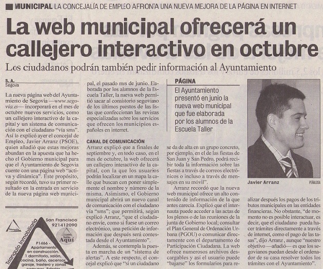 La web municipal ofrecerá un callejero interactivo en octubre