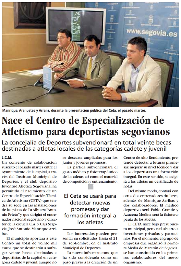 Nace el Centro de Especialización de Atletismo para deportistas segovianos