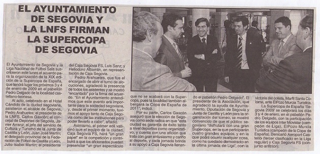 El Ayuntamiento de Segovia y la LNFS firman la Supercopa de España 2009